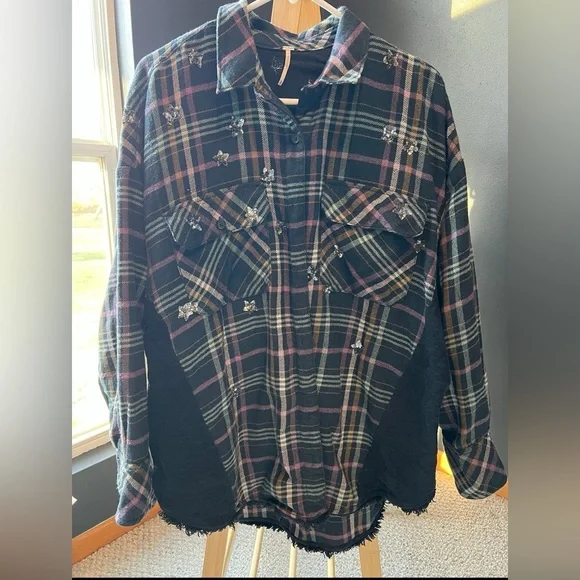 Free People Star Constellations Within Too Sequin Star Flannel Top - Picture 2 of 15